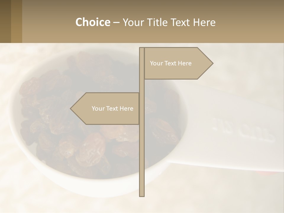A White Spoon Filled With Raisins On Top Of A Table PowerPoint Template
