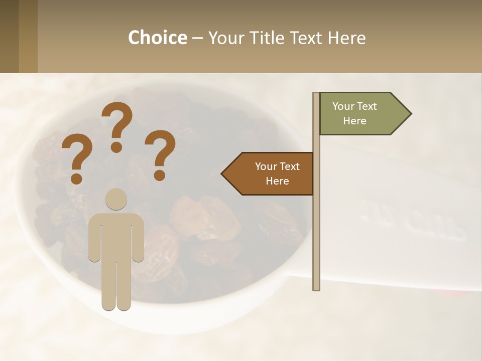 A White Spoon Filled With Raisins On Top Of A Table PowerPoint Template
