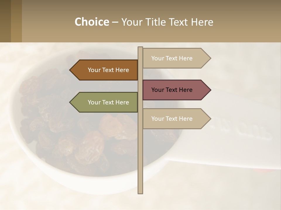 A White Spoon Filled With Raisins On Top Of A Table PowerPoint Template