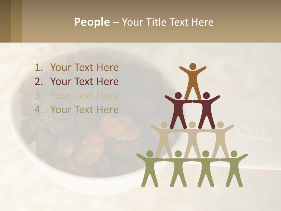 A White Spoon Filled With Raisins On Top Of A Table PowerPoint Template