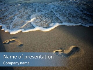 Footprints In The Sand On A Beach With Waves PowerPoint Template