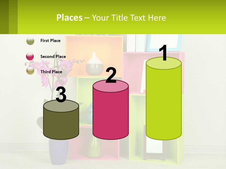 A Colorful Shelf With Flowers And A Vase On Top Of It PowerPoint Template