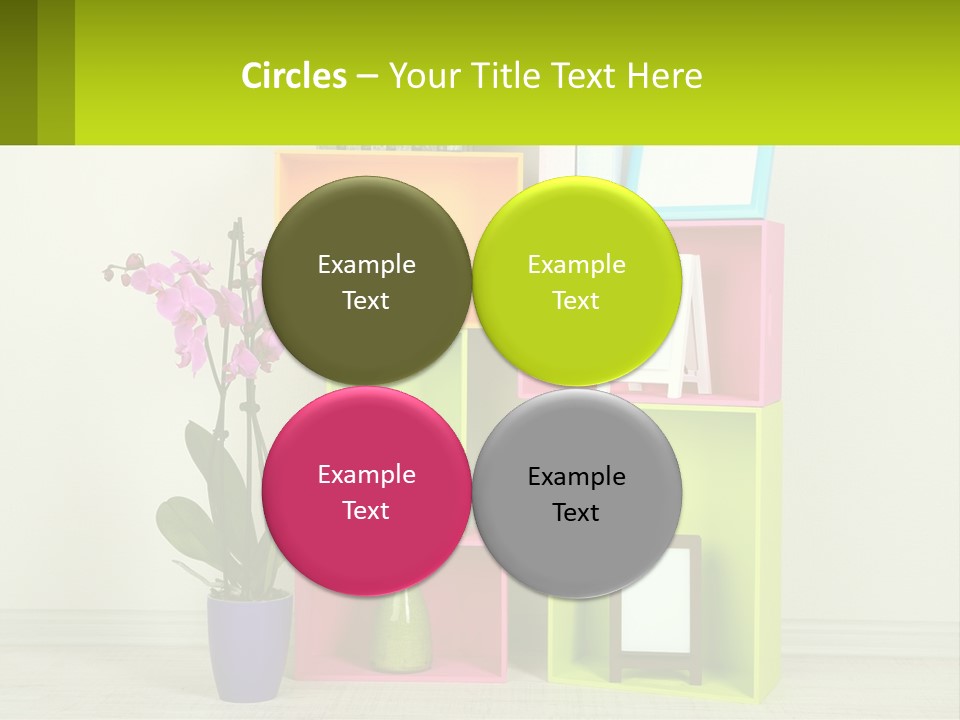 A Colorful Shelf With Flowers And A Vase On Top Of It PowerPoint Template