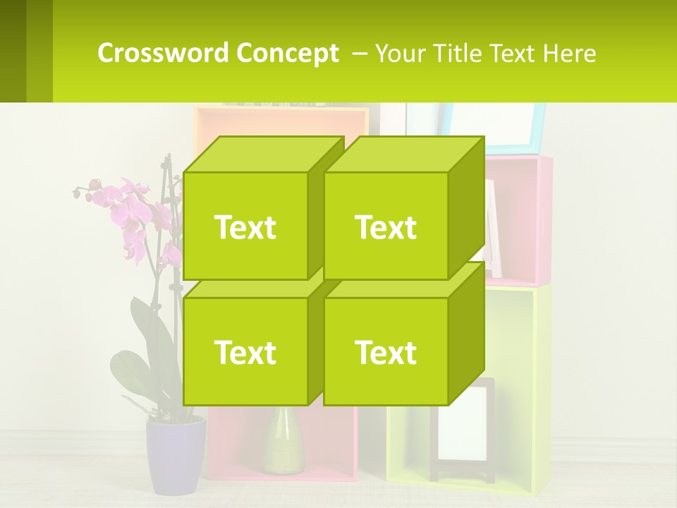 A Colorful Shelf With Flowers And A Vase On Top Of It PowerPoint Template