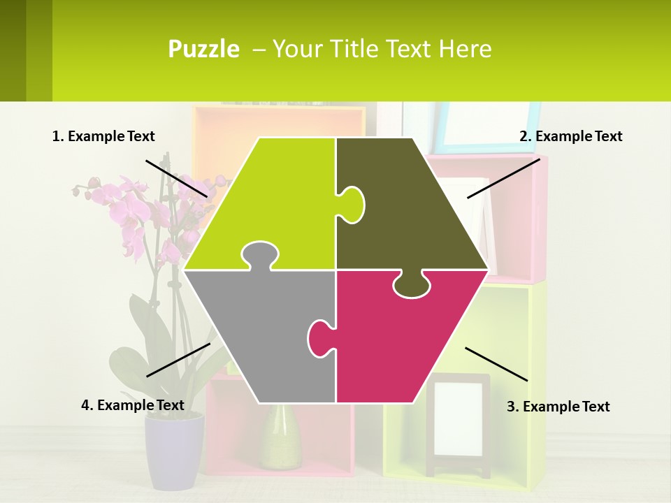 A Colorful Shelf With Flowers And A Vase On Top Of It PowerPoint Template