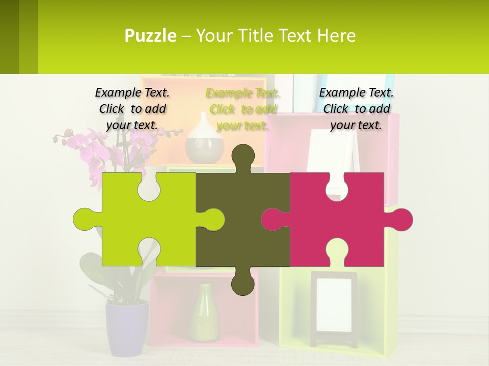 A Colorful Shelf With Flowers And A Vase On Top Of It PowerPoint Template