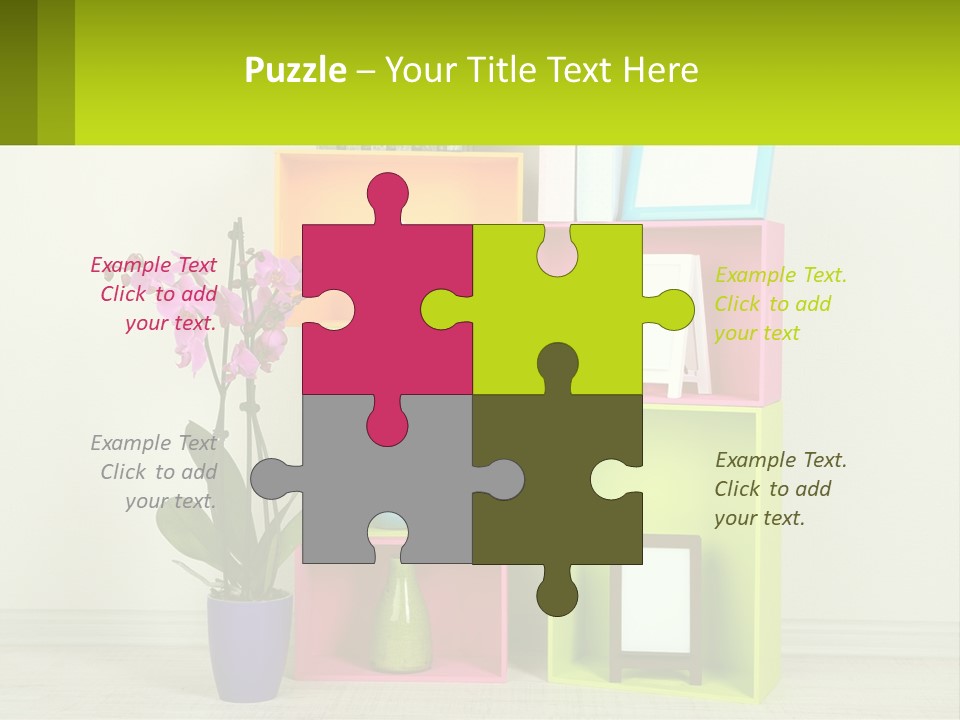 A Colorful Shelf With Flowers And A Vase On Top Of It PowerPoint Template