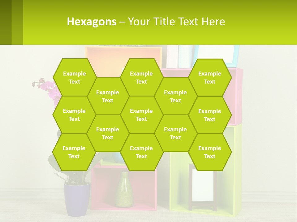 A Colorful Shelf With Flowers And A Vase On Top Of It PowerPoint Template