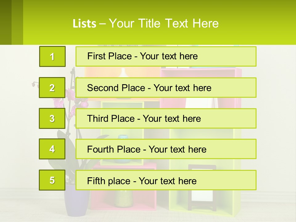 A Colorful Shelf With Flowers And A Vase On Top Of It PowerPoint Template