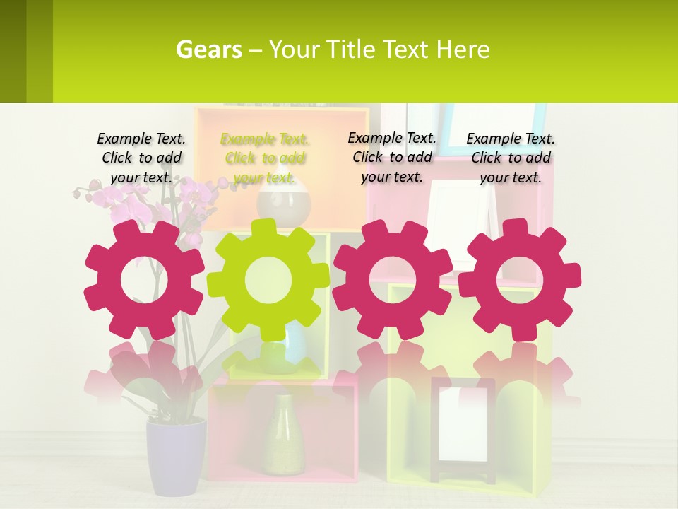 A Colorful Shelf With Flowers And A Vase On Top Of It PowerPoint Template