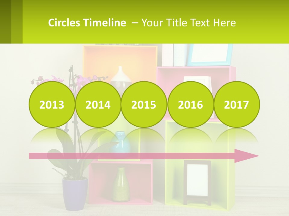 A Colorful Shelf With Flowers And A Vase On Top Of It PowerPoint Template