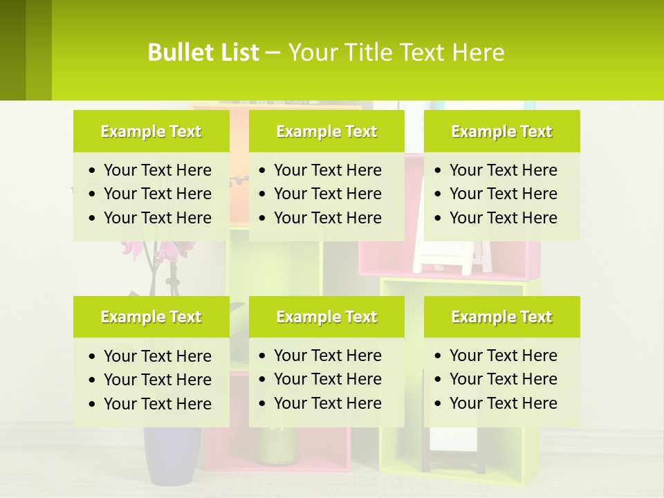 A Colorful Shelf With Flowers And A Vase On Top Of It PowerPoint Template