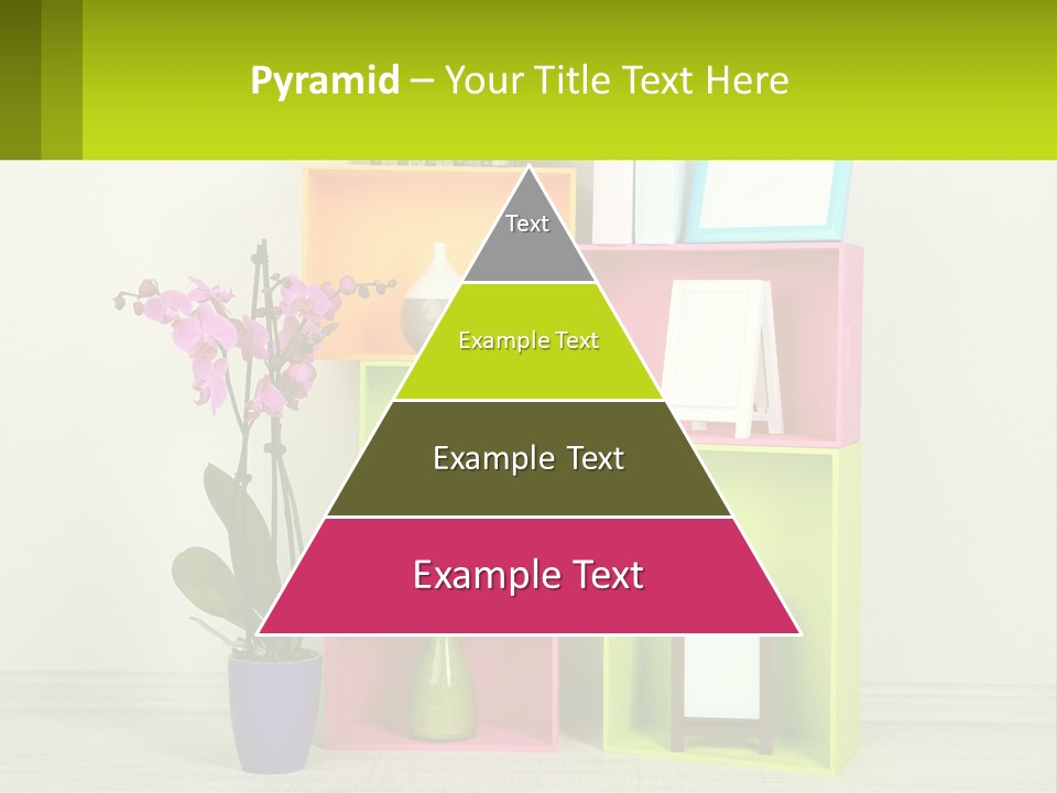 A Colorful Shelf With Flowers And A Vase On Top Of It PowerPoint Template