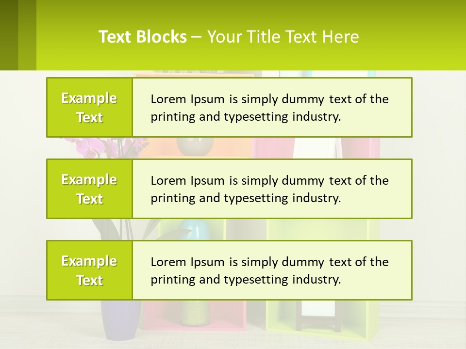 A Colorful Shelf With Flowers And A Vase On Top Of It PowerPoint Template