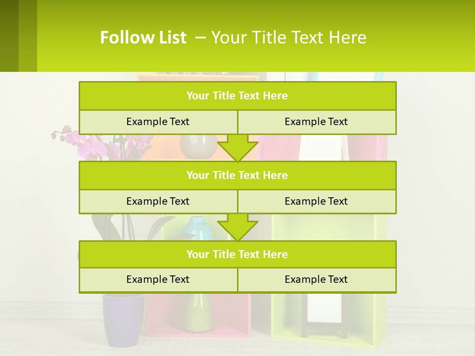 A Colorful Shelf With Flowers And A Vase On Top Of It PowerPoint Template