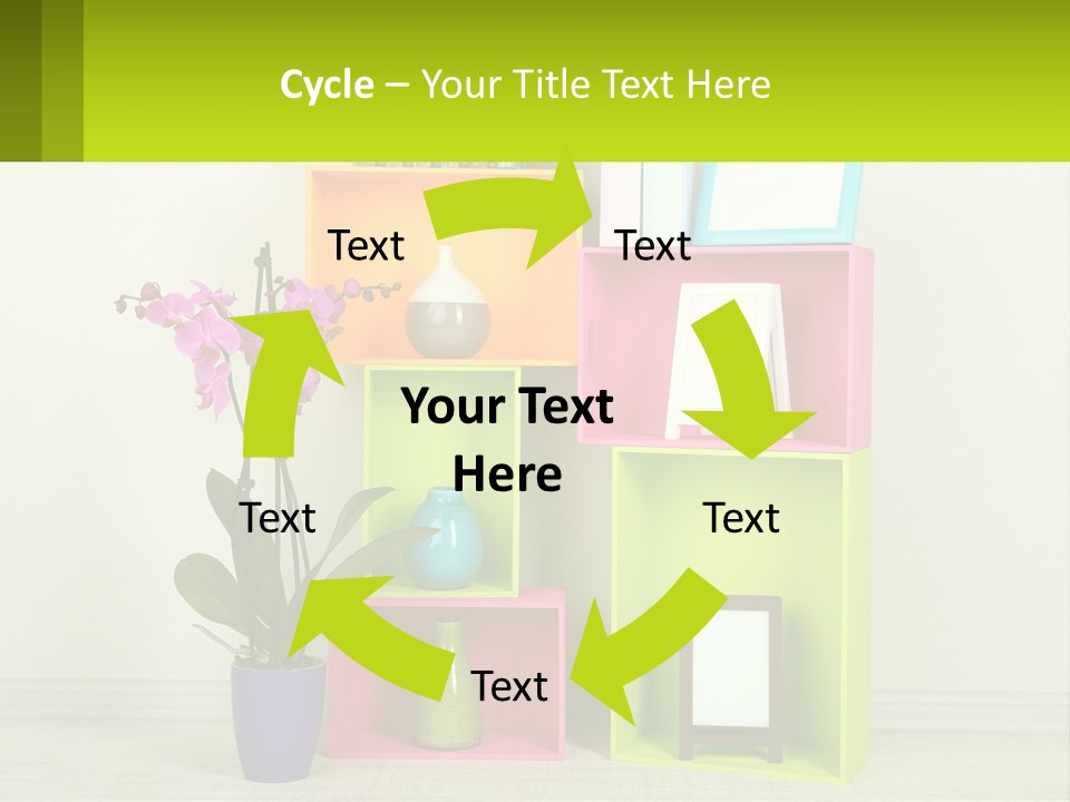 A Colorful Shelf With Flowers And A Vase On Top Of It PowerPoint Template