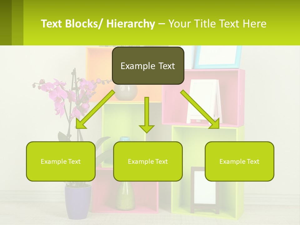 A Colorful Shelf With Flowers And A Vase On Top Of It PowerPoint Template