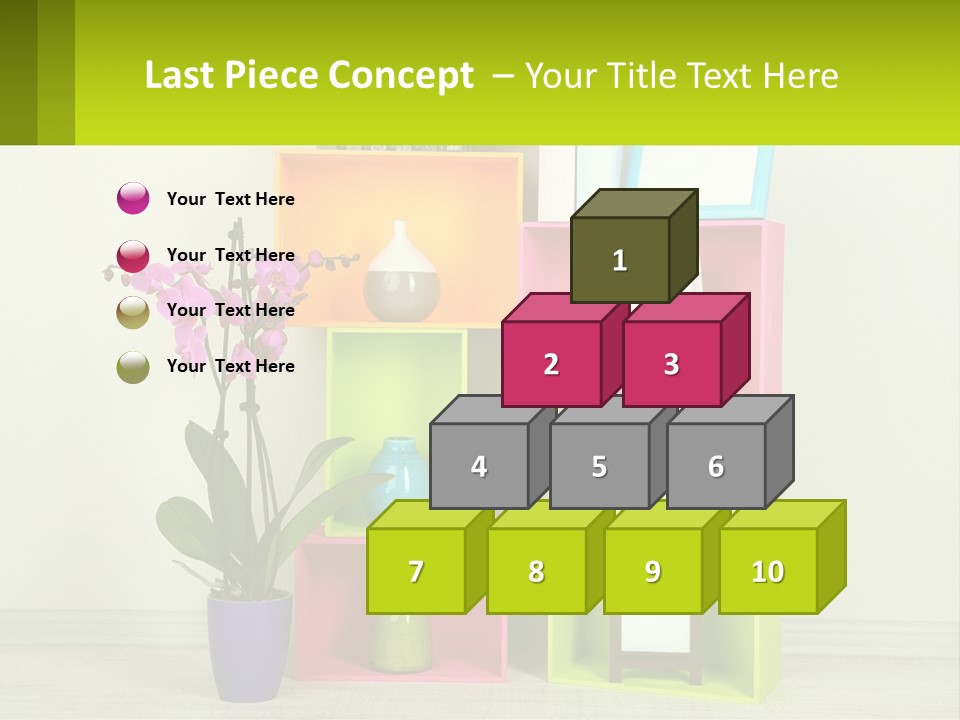 A Colorful Shelf With Flowers And A Vase On Top Of It PowerPoint Template