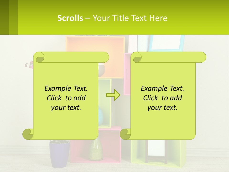 A Colorful Shelf With Flowers And A Vase On Top Of It PowerPoint Template