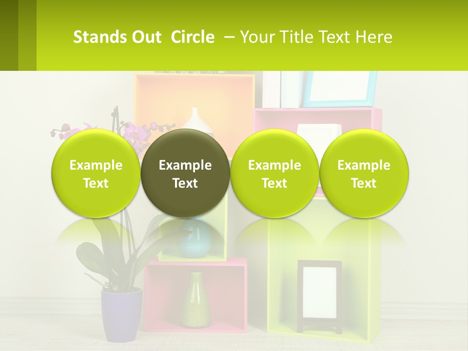 A Colorful Shelf With Flowers And A Vase On Top Of It PowerPoint Template