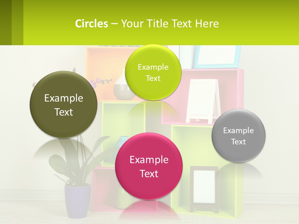 A Colorful Shelf With Flowers And A Vase On Top Of It PowerPoint Template