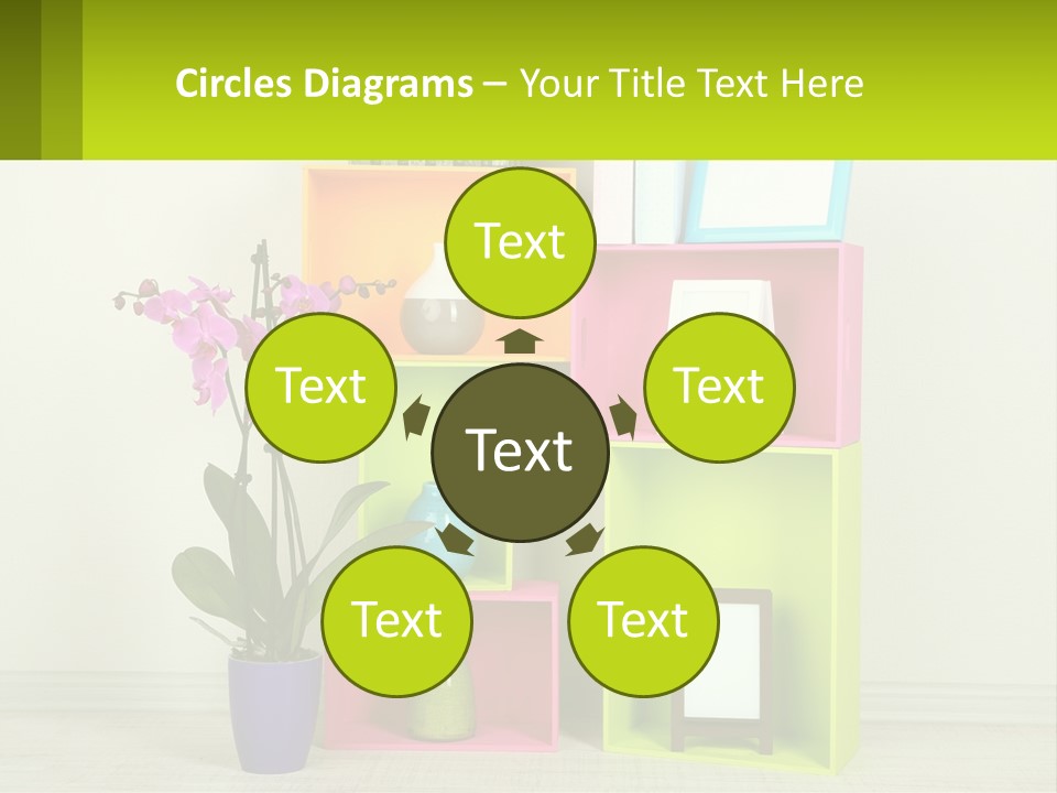 A Colorful Shelf With Flowers And A Vase On Top Of It PowerPoint Template