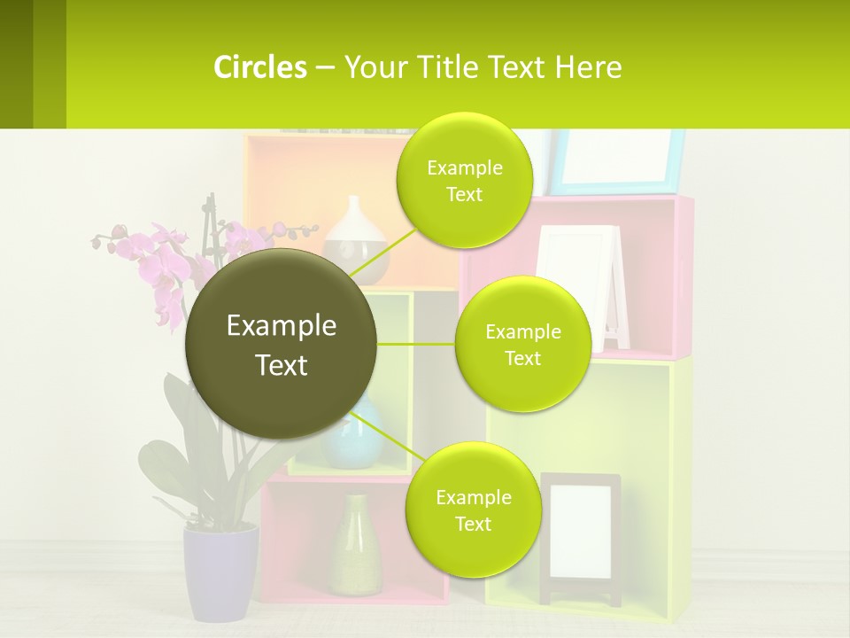 A Colorful Shelf With Flowers And A Vase On Top Of It PowerPoint Template