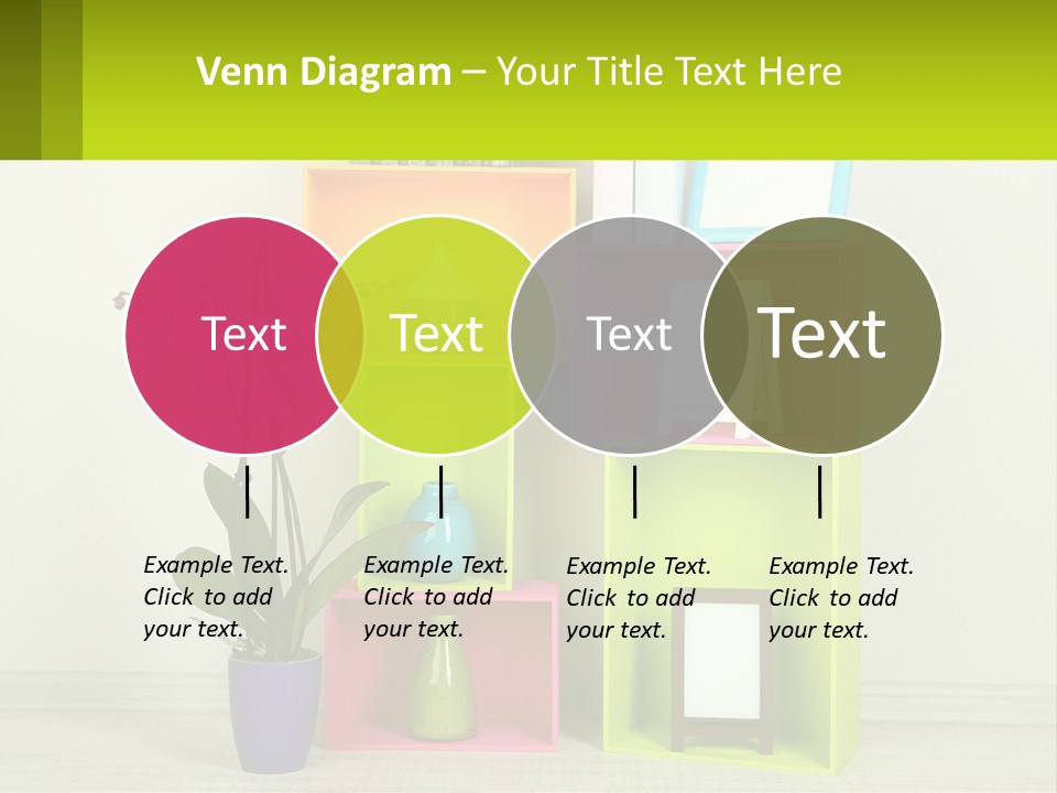 A Colorful Shelf With Flowers And A Vase On Top Of It PowerPoint Template