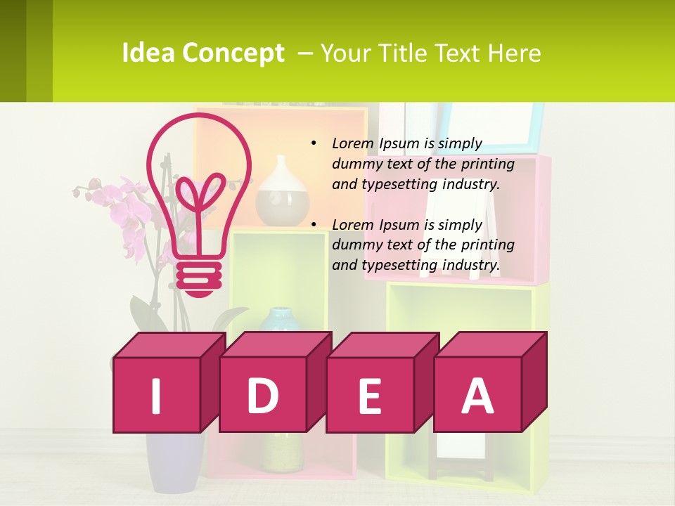 A Colorful Shelf With Flowers And A Vase On Top Of It PowerPoint Template