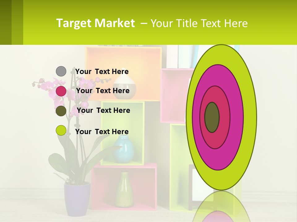 A Colorful Shelf With Flowers And A Vase On Top Of It PowerPoint Template