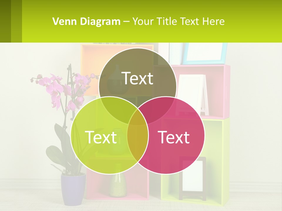 A Colorful Shelf With Flowers And A Vase On Top Of It PowerPoint Template