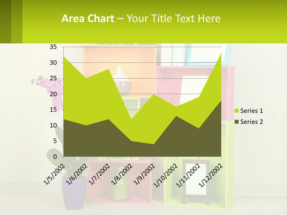 A Colorful Shelf With Flowers And A Vase On Top Of It PowerPoint Template