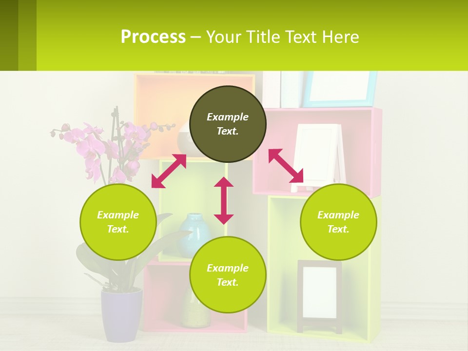 A Colorful Shelf With Flowers And A Vase On Top Of It PowerPoint Template