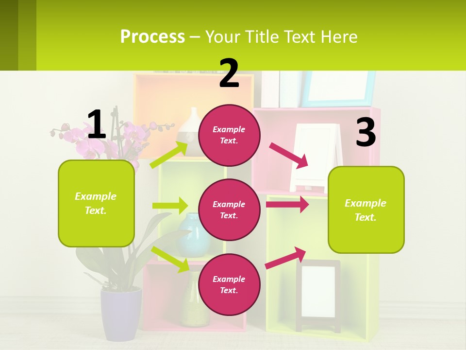 A Colorful Shelf With Flowers And A Vase On Top Of It PowerPoint Template
