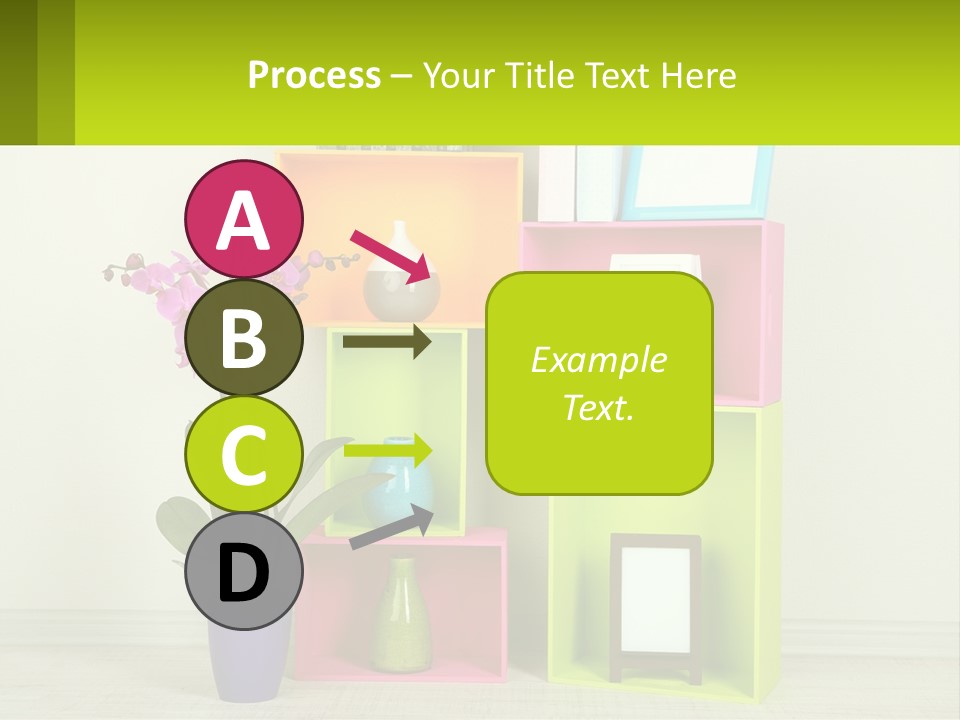 A Colorful Shelf With Flowers And A Vase On Top Of It PowerPoint Template