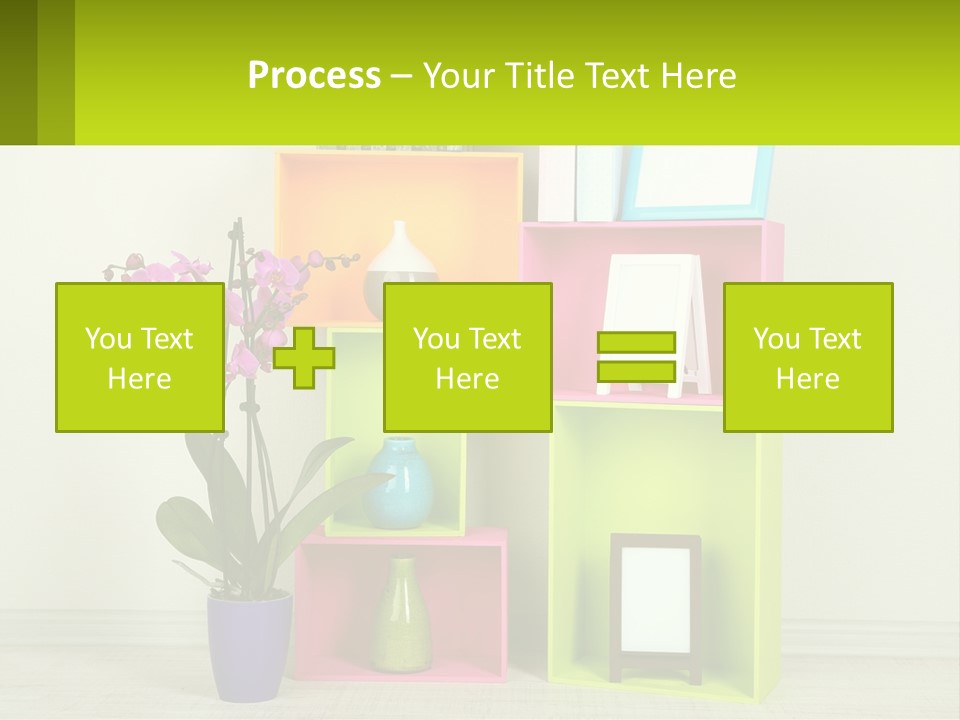 A Colorful Shelf With Flowers And A Vase On Top Of It PowerPoint Template