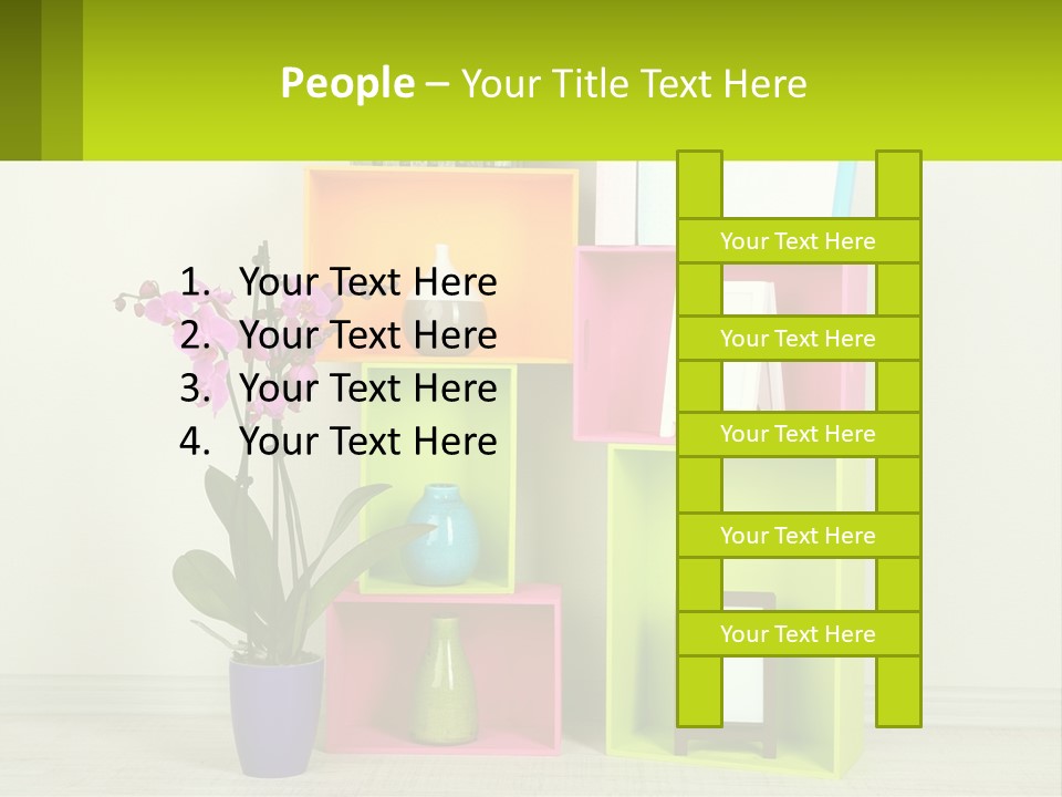A Colorful Shelf With Flowers And A Vase On Top Of It PowerPoint Template