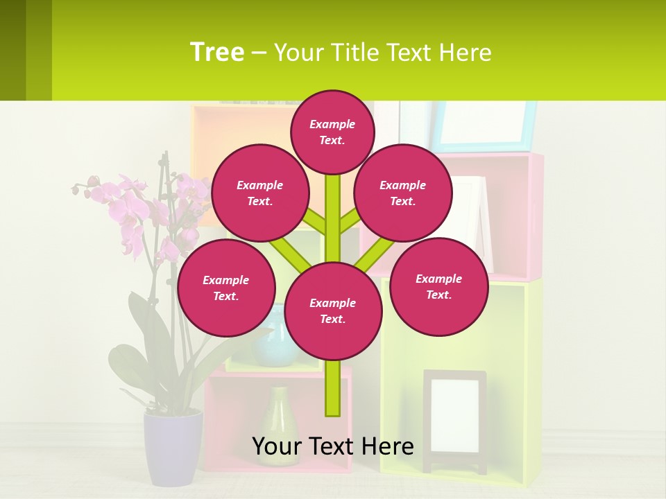 A Colorful Shelf With Flowers And A Vase On Top Of It PowerPoint Template