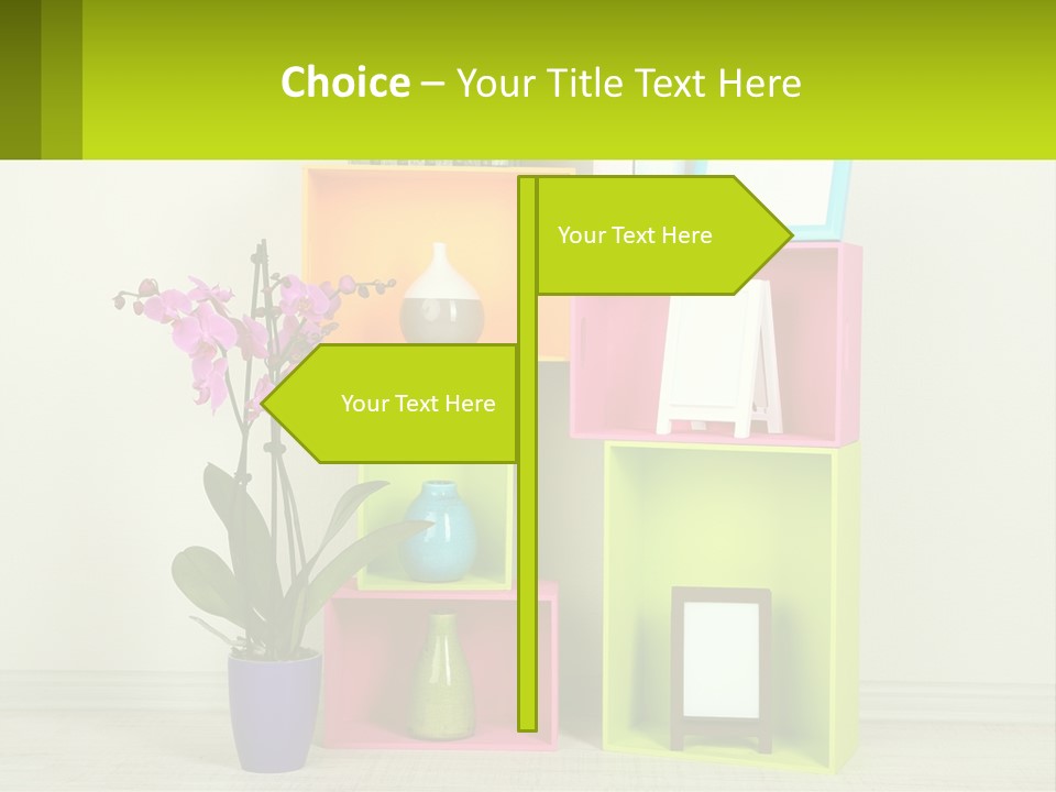 A Colorful Shelf With Flowers And A Vase On Top Of It PowerPoint Template