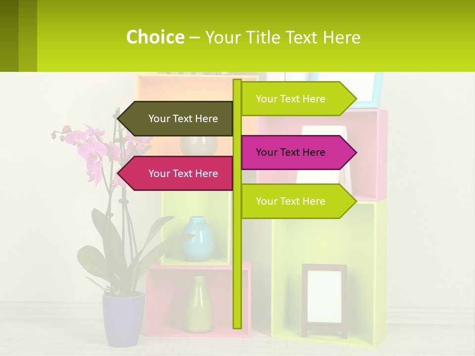 A Colorful Shelf With Flowers And A Vase On Top Of It PowerPoint Template