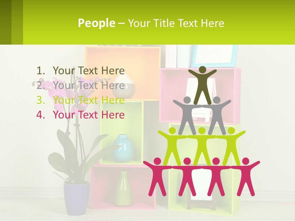 A Colorful Shelf With Flowers And A Vase On Top Of It PowerPoint Template