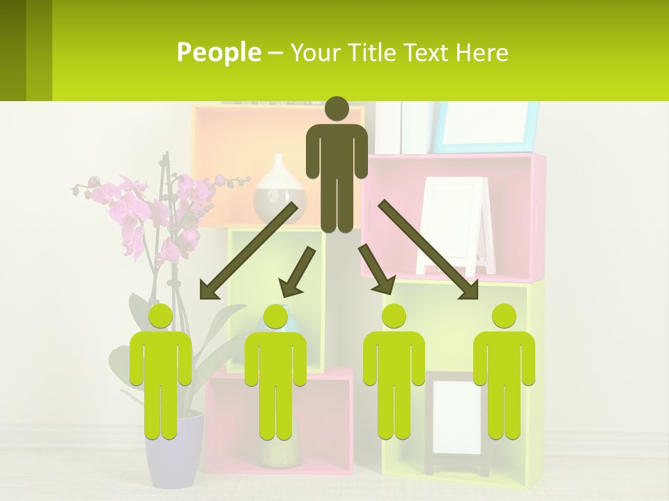 A Colorful Shelf With Flowers And A Vase On Top Of It PowerPoint Template