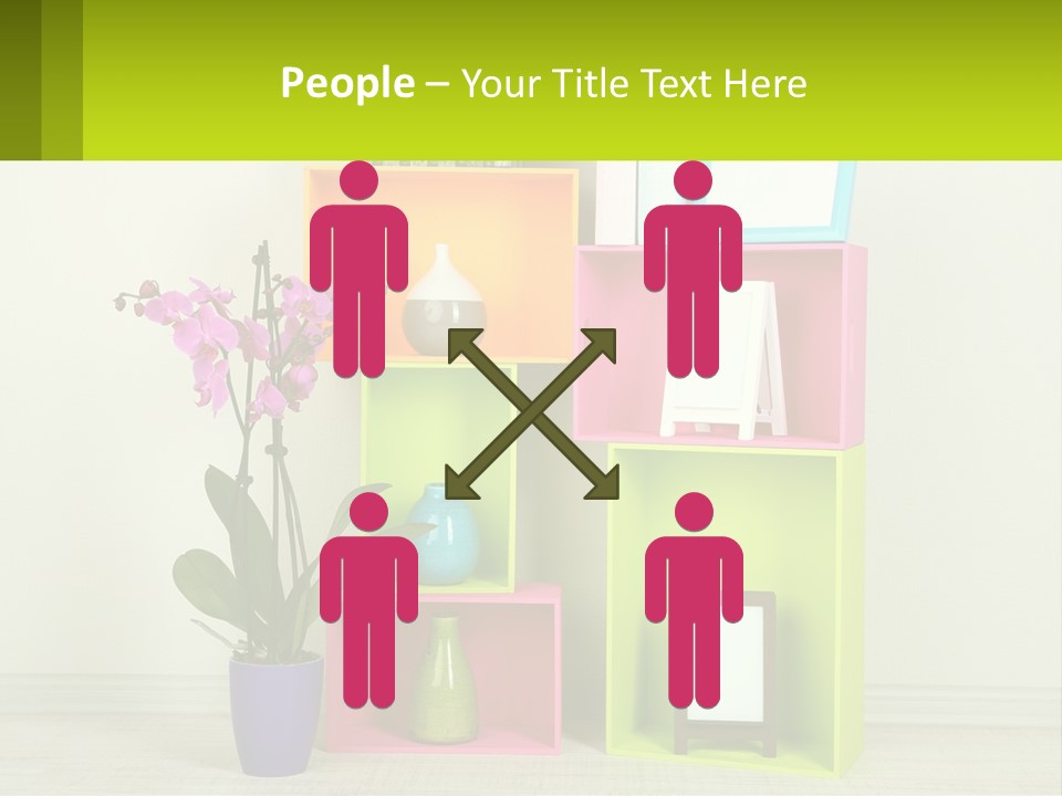 A Colorful Shelf With Flowers And A Vase On Top Of It PowerPoint Template