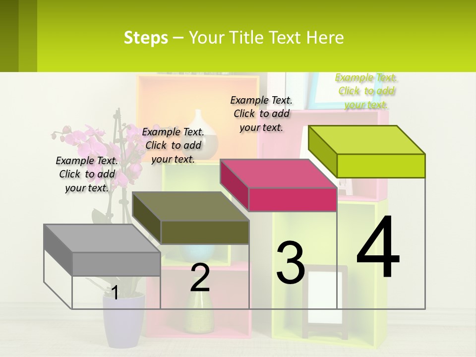 A Colorful Shelf With Flowers And A Vase On Top Of It PowerPoint Template