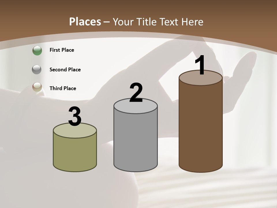 A Woman Sitting On A Bed With Her Hands In The Air PowerPoint Template