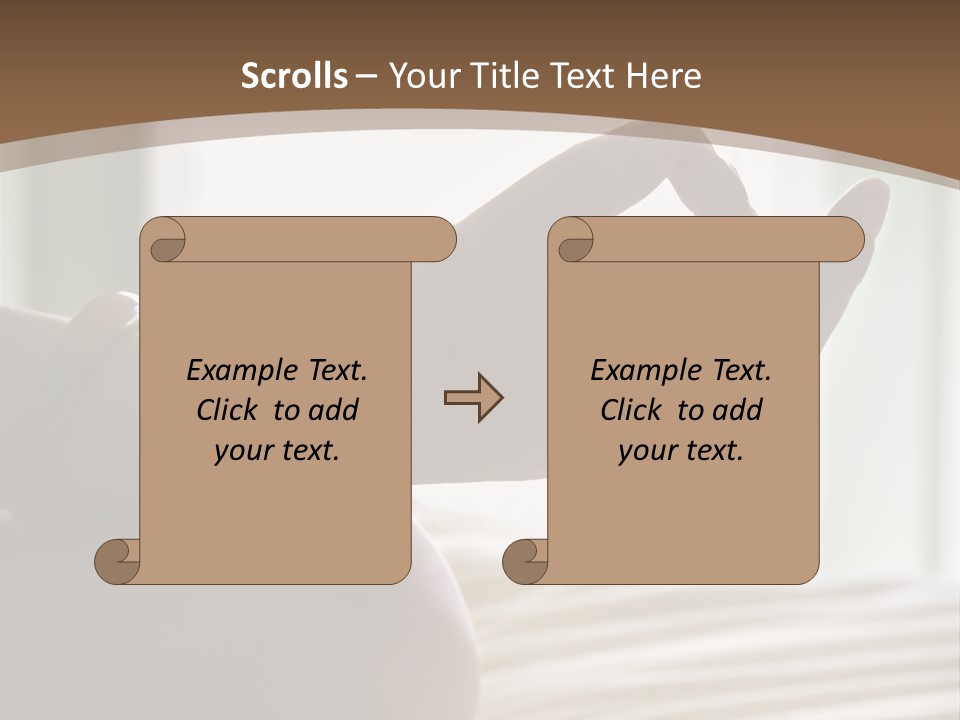 A Woman Sitting On A Bed With Her Hands In The Air PowerPoint Template