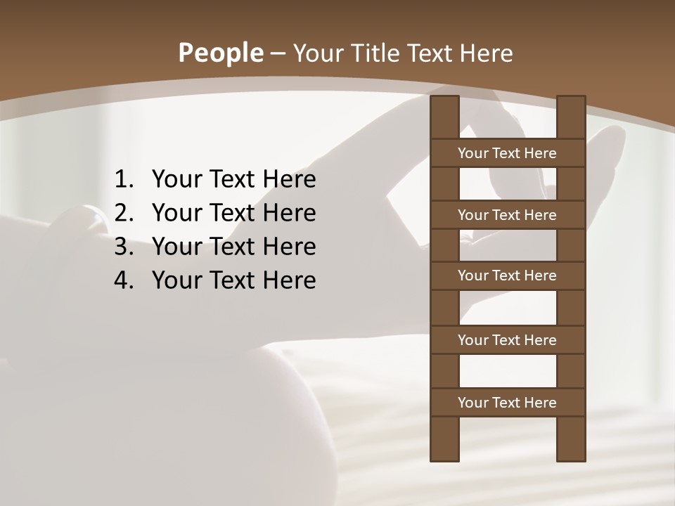 A Woman Sitting On A Bed With Her Hands In The Air PowerPoint Template