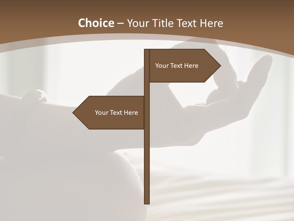 A Woman Sitting On A Bed With Her Hands In The Air PowerPoint Template