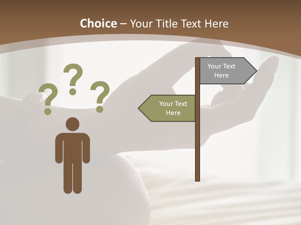 A Woman Sitting On A Bed With Her Hands In The Air PowerPoint Template