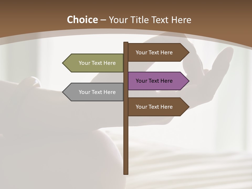 A Woman Sitting On A Bed With Her Hands In The Air PowerPoint Template